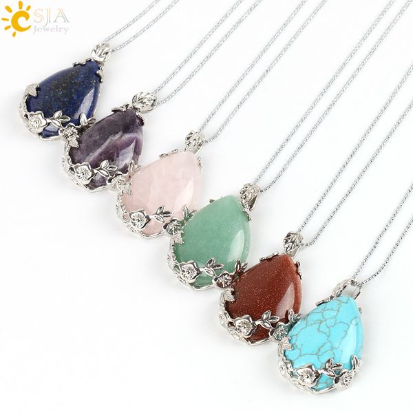 

CSJA Flower Special Back Design Water Drop Shape Привесное ожерелье для женских натуральных бусинок из