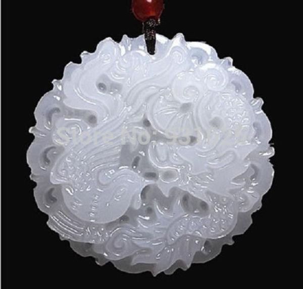 

wholesale- beautiful genuine handmade natural white jade carved dragon phoenix pendant + necklace fashion carving pendants jewelry, Black