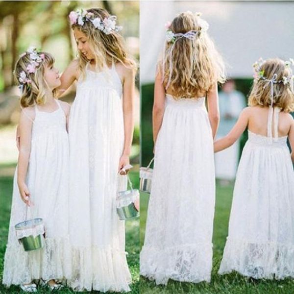 

длина пола холтер лето кружева цветочница платье, White;blue