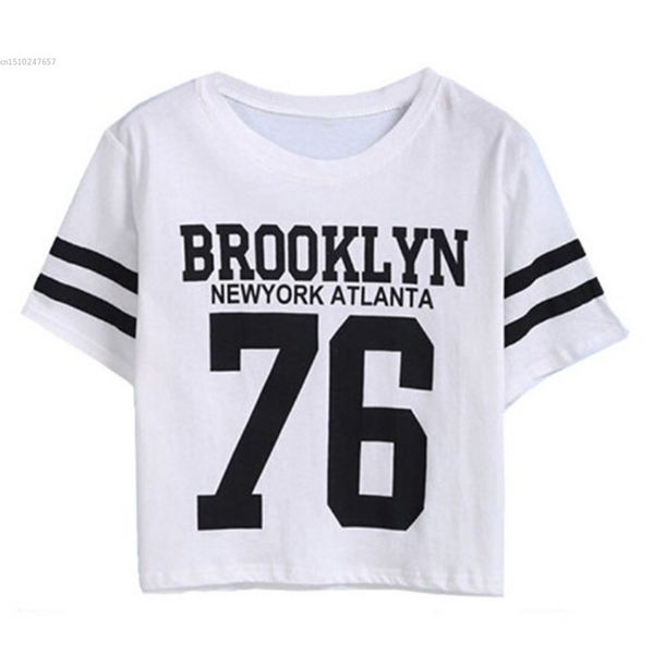 

wholesale- summer cropped 2016 female brooklyn 76 print number casual short sleeve letters print monogrammed crop t-shirt, White