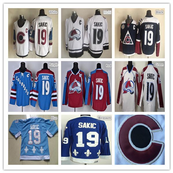 

100% polyester mens ice hockey jerseys #19 joe sakic colorado team red camo white third blue stitching hockey uniform cheap, Black;red