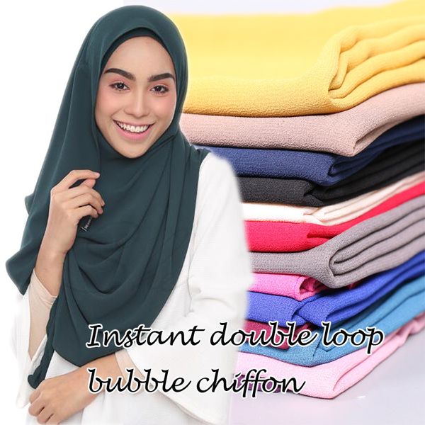 Оптом- Малайзия Горячая распродажа дизайн мгновенный двойной петли пузырь шифон шарф / шали двое лицо хиджаб мусульман 23 цветных шарфов / шарф