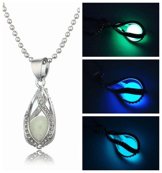 

hollow water droplets luminous diamond pendant necklace 2017 fashion new jewelry for women recyclable glowing stone, Silver