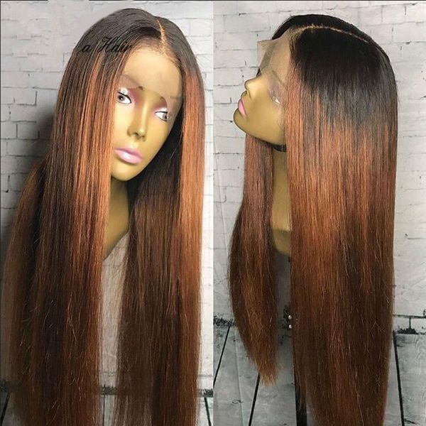 

Высокое качество шелковистой прямой Ombre цвет #1bT30 полный парики шнурка два тона человеческих волос прямой парик фронта шнурка для черной женщины