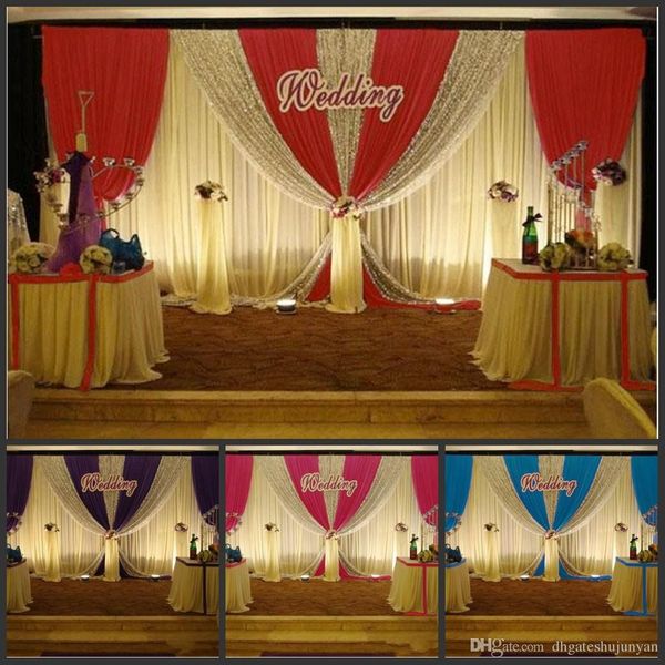 3m 6m White Color Ice Silk Wedding Backdrop Curtain With Swag