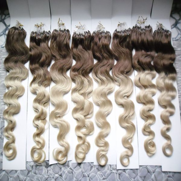 Body Wave Ombre Ombre Brazilian Loop Micro Ring Extensions 1G 800G Color 4/613 Link ad anello Loop Remy 100% capelli reali