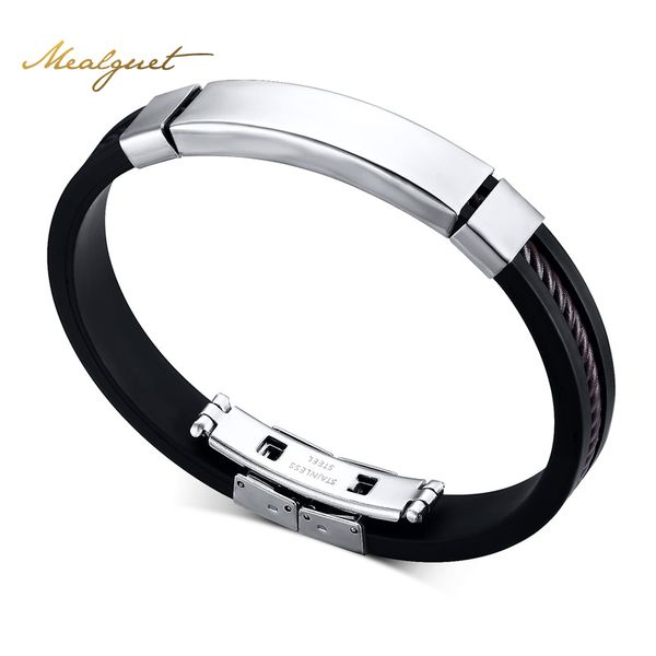 

fashion men bracelets black silicone& rubber bracelets jewelry stainless steel men bracelets & bangles wholesale, Golden;silver