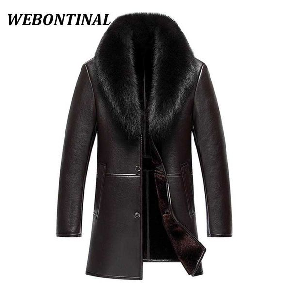 Wholesale- WEBONTINAL Winter Leather Jacket Men Coat Male Top Quality Real  Fur collar Warm Thick Faux Windbreaker Men Thick Velvet