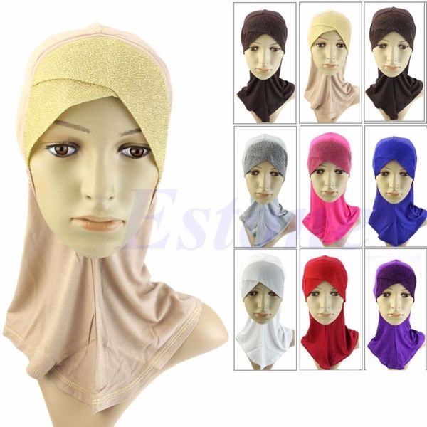 

wholesale-muslim hijab islamic bonnet neck full cover inner head wear underscarf hat cap, Blue;gray