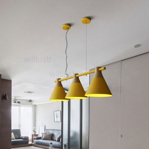 

Macaron willlustr color green gray 3 heads pendant light colorful shade iron wood lamp hang lighting living dinning room restaurant hotel ful ing