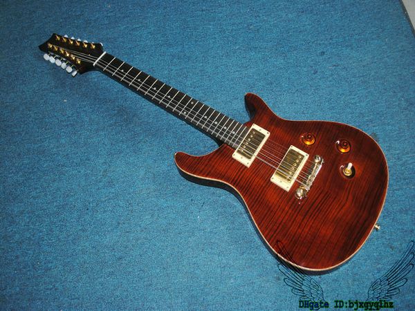 

Коричневый Пламя Топ 12 Строк Тростника Электрогитары Новое Прибытие Оптом Из Кит