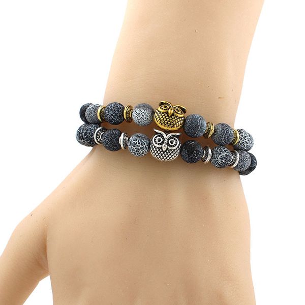 

natural stone weathering agate bracelet charm fashion accessories jewelry bangle alloy owl hand string beads bracelet, Black