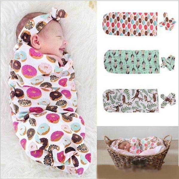 Розничная New Новорожденный Baby Sleep Bag + ободки 2Pcs Наборы Cotton пеленает Прием Одеяла Фото реквизита 65 * 28cm