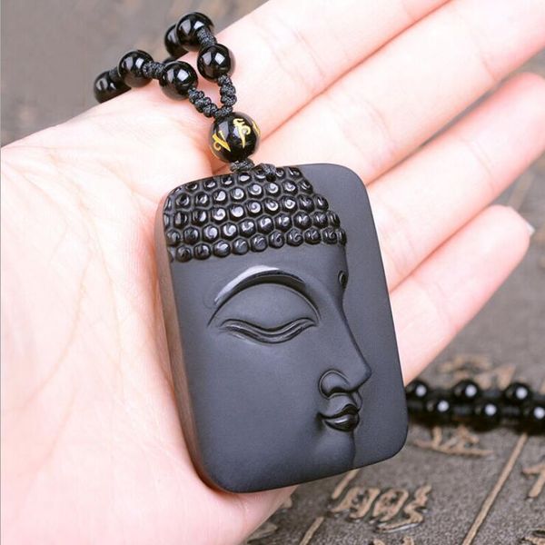 

dj jewelry natural obsidian stone fashion crystal pendant buddha buddha head necklace pendant gift for men and women, Silver