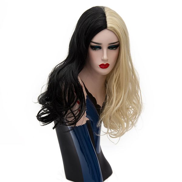 Halloween Synthetic Hair Wigs Half Black And Blonde Mix Color
