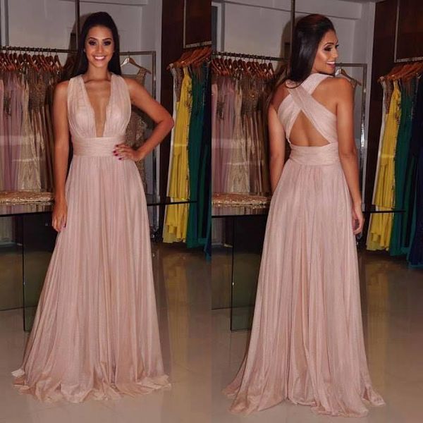 

2017 new deep pluning v-neck prom dresses sleeveless cross-back floor length a line evening dresses prom party gowns, Black;red