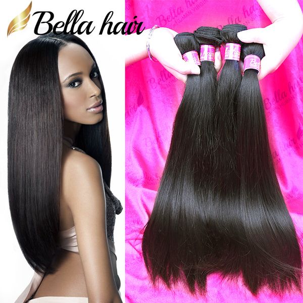 

bella hair® 8a норки бразильские пучки волос черный двойной уток прямые наращивание волос 8~30in 4bundles прямые человеческие волосы ткать, Black