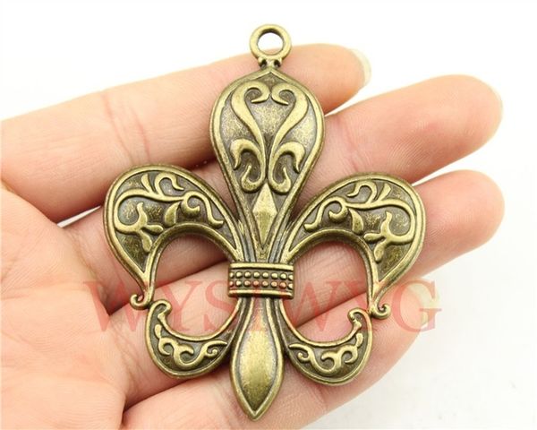 

wholesale- wysiwyg 1pcs 74*58mm vintage antique bronze tone big fleur de lis charms, Bronze;silver