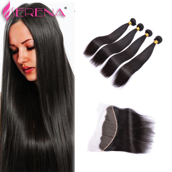 

13x4 ear to ear lace frontal closure with bundles 8a brazilian straight virgin hair with closure soul lady lace frontal weave, Black;brown