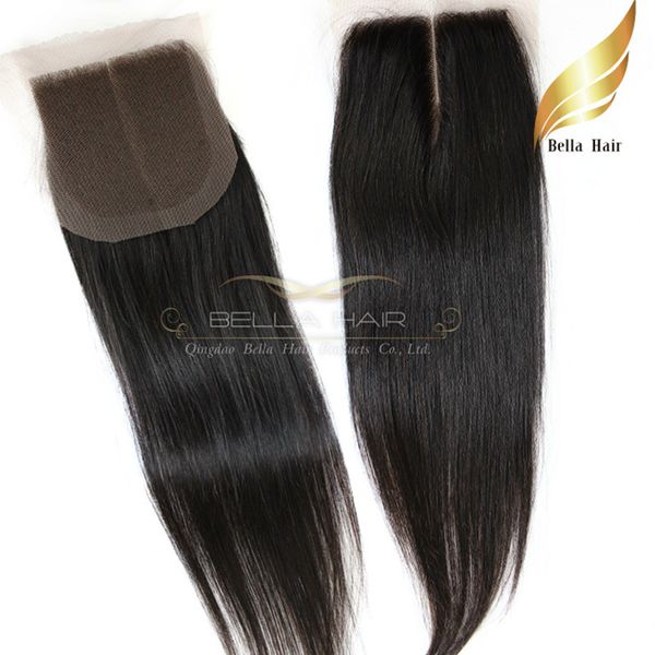 Straight Indian Virgin Remy Extensões de Cabelo Humano Rendas Fechamento Weave Meio Parte Não processado Cor Natural Top Grade Bellahair