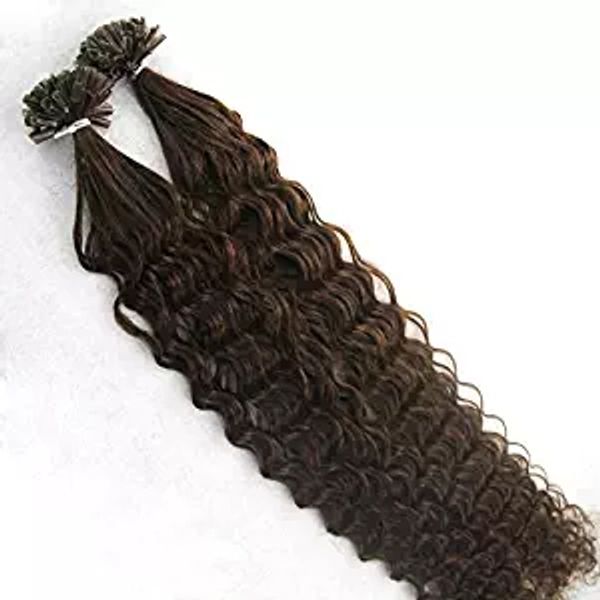 

150s 1g/s brazilian virgin fusion hair extensions deep curly human real hair #2 #4 #6 keratin nail u tip hair extension, Black