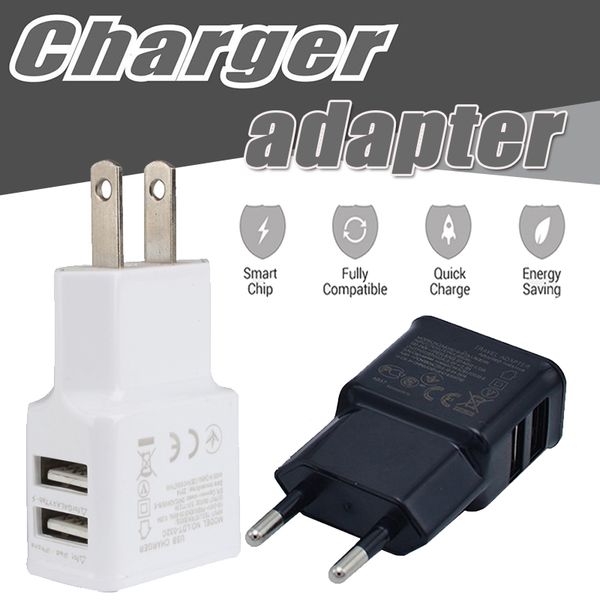 

Зарядное устройство для дома адаптер для путешествий 5V 2A Dual USB США ЕС Plug AC Power Универсальная быстрая зарядка для iPhone XS Plus X 8 7 6 Samsung Galaxy S9 S8