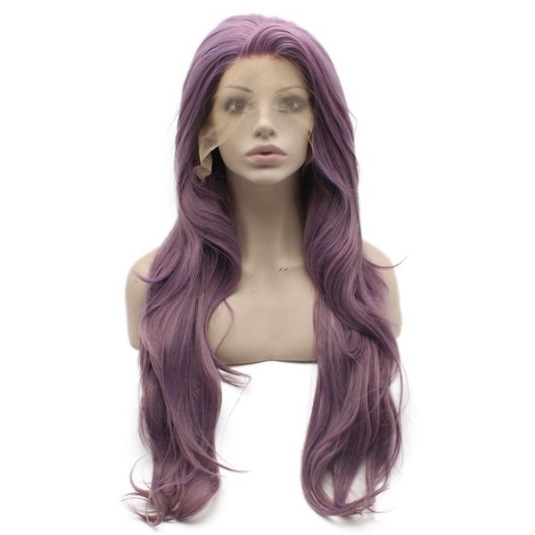 

long wavy purple natural lace front synthetic wig heat resistant, Black