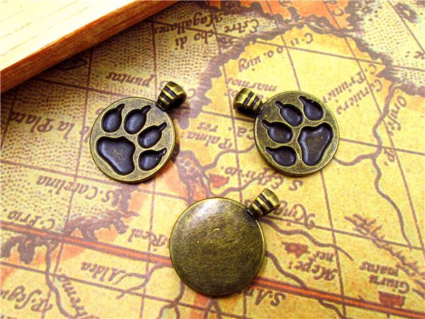 

36pcs--dog paw charms, antique bronze paw print charm pendants 21x28mm, Bronze;silver