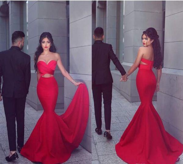 

new red mermaid prom dresses long sweetheart pleats front open cocktail dresse evening wear sweep train cutaway sides party gowns, Black