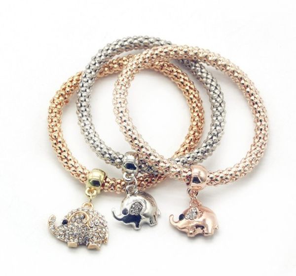 

elastic popcorn chain bracelet set elephant multilayer gold /silver /rose gold plated corn chain bracelet sets, Golden;silver