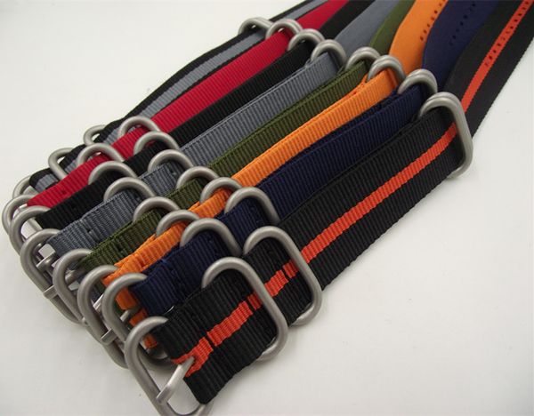 

wholesale- wholesale 10pcs/lot 20mm 22mm 24mm nato straps bead blast stainless steel heavy dull polish nylon strap watch bands watch stra, Black;brown