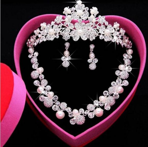 

new bridal jewelry sets crystal wedding crown earrings necklace accessories fashion headdress bridal accessories9308110, White;golden