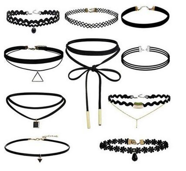 Handgemachte 10 Teile/los Vintage Outus Blume Halskette Set Stretch Veet Klassische Gothic Tattoo Spitze Choker Halsketten KOSTENLOSER VERSAND 10A s