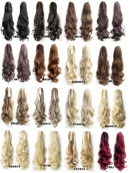 

wholesale-claw clip drawstring ponytail 22" long fake hair extensions false hair pony tails horse tress curly hairpieces of fiber japan, Black