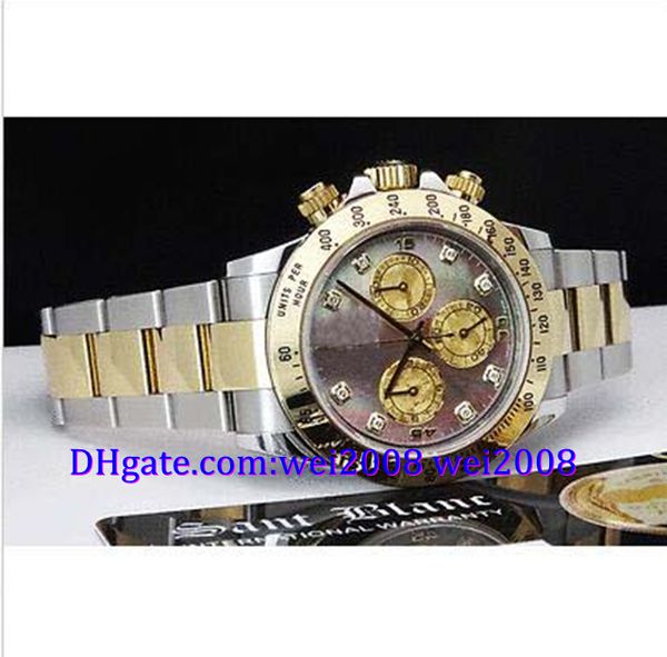 

luxury watch box new new 18kt gold & ss tahitian mop gold crystal diamond 116523, Slivery;brown