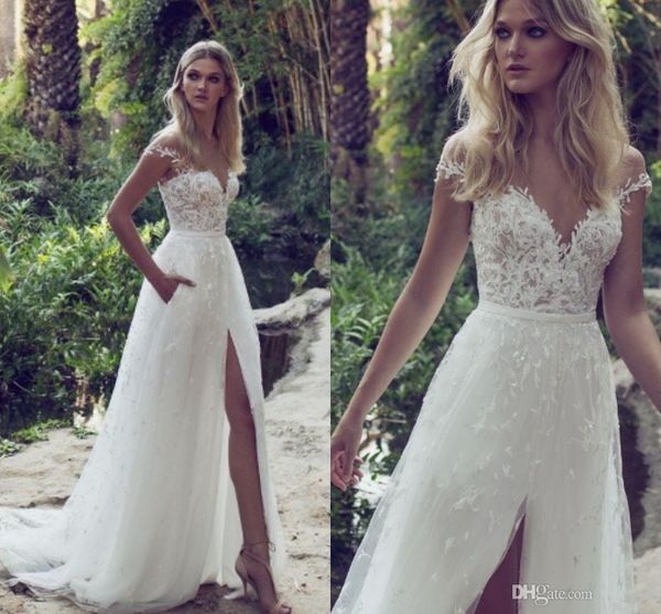 Limor Rosen 2022 A-Line Abiti da sposa in pizzo Illusion Corpetto Gioiello Corte dei treni Vintage Garden Beach Boho Wedding Party Abiti da sposa 2022