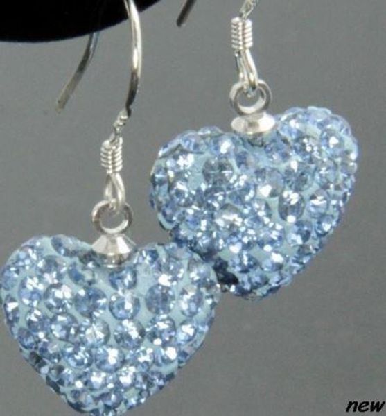 

ale new rhinestone mix colors white disco ball beads clay heart drop dangle crystall crystal earrings stud p6442, Silver