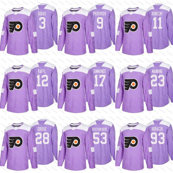 

2018 Fights Cancer Philadelphia Flyers 9 Ivan Provorov Claude Giroux 11 Travis Konecny Voracek Wayne Simmonds Shayne Gostisbehere Jerseys