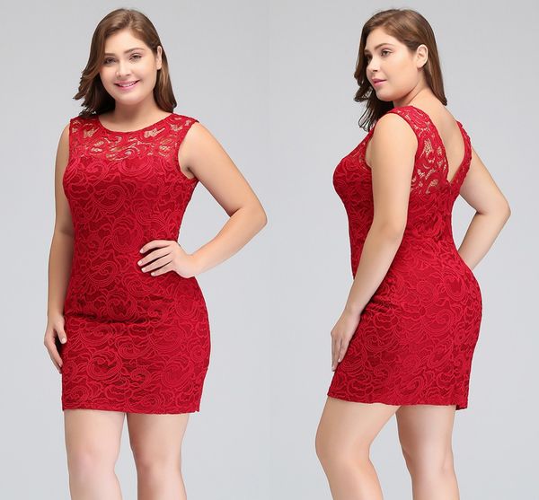 

2018 short red lace plus size cocktail party dresses sheath jewel neckline sleeveless homecoming gowns mini prom evening dress cps628, Black