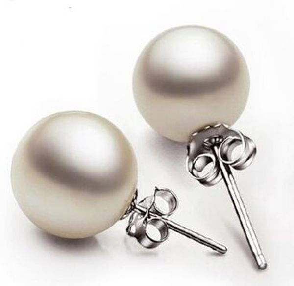 

new jewelry 6mm/8mm/10mm pearl earrings stud 925 sterling silver earrings for wedding party beige color 20pcs ing, Golden;silver