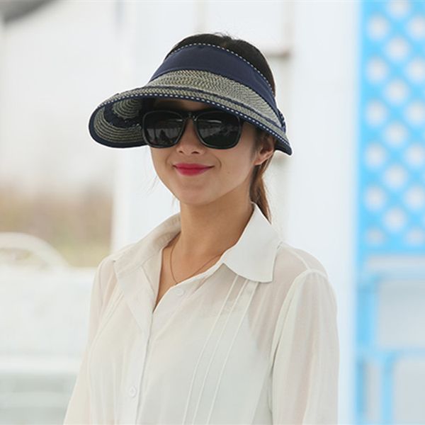

wholesale- 2017 new fashion women sun hat sun visor hat summer hats for women summer hat visor cap feminino viseras ing, Blue;gray