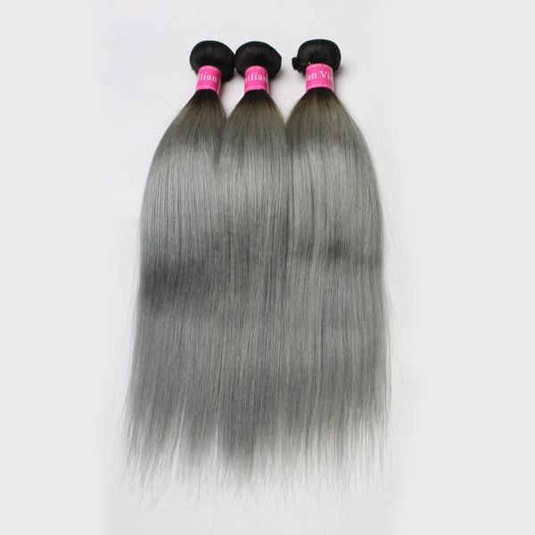 3 pz/lotto Trama Brasiliana Dei Capelli Ombre Two Tone Radice Scura 1B/613 1b/Grigio Biondo Peruviano Lisci Capelli Umani morbidi Fasci di Capelli Economici