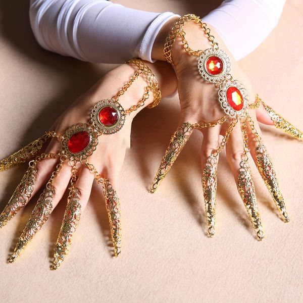 

thousands hands guanyin india dancewear bollywood fingernail accessories dance bracelets gold indian jewelry bracelets for children, Black;red