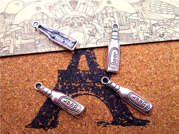 

120pcs--beer bottle charms, antique tibetan silver beer bottle charm pendant 24x6mm, Bronze;silver