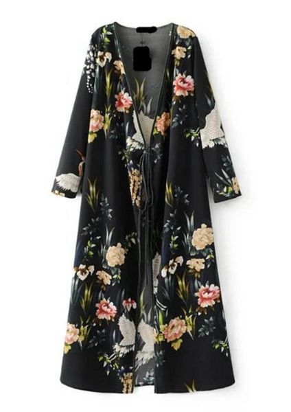 

2018 dress print crane floral deep v neck women lady wrapped woman lace-up dress long sleeve split shaper body slim fit, Black;gray