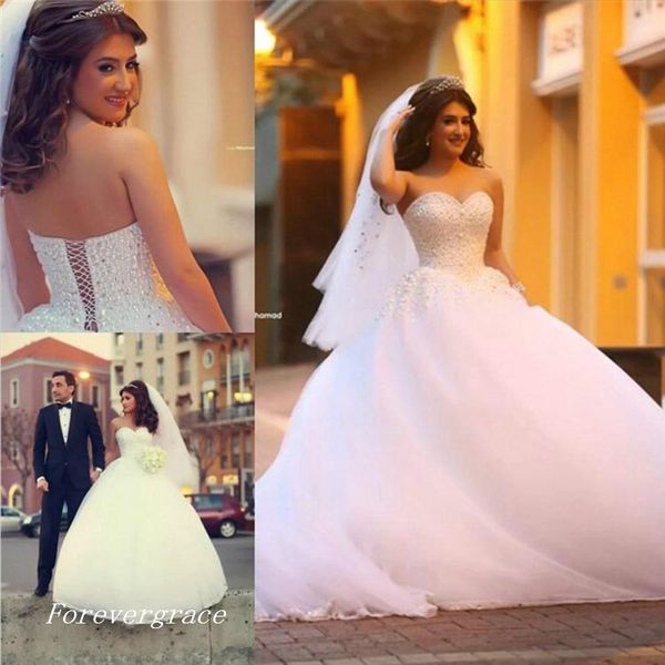 

luxury vintage long princess wedding dress ball gown sweetheart crystal corset back romantic bridal gown custom made plus size, White
