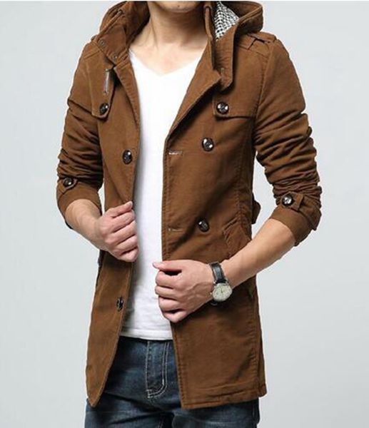 

han edition cultivate one's morality men's autumn/winter fashion new personality with velvet thickening trench coat / l-3xl, Black