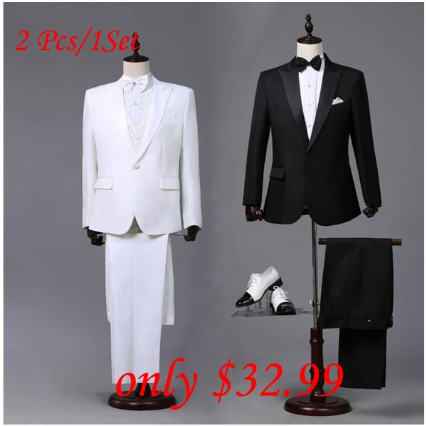 

wholesale- custom made mens black white suits jacket pants formal dress men suit set men wedding suits groom tuxedos for men blazer, White;black