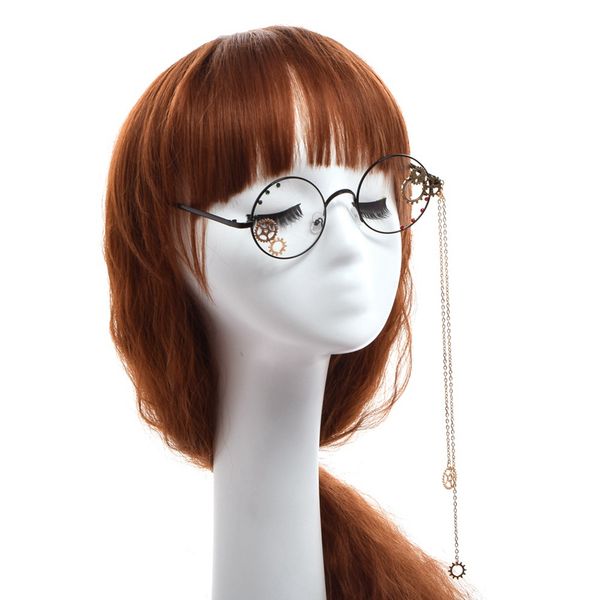 

women retro baroque style lolita steampunk glasses with chain gear gothic punk goggles party cosplay accessory, Silver