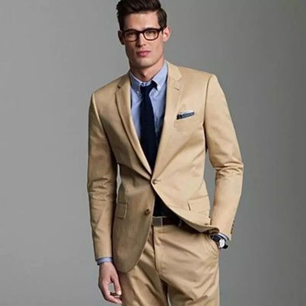 Hübscher Khaki-Hochzeits-Smoking, Slim-Fit-Anzug für Männer, Trauzeugenanzug, zweiteilig, günstiger Abschlussball, formelle Anzüge (Jacke + Hose), 326 326